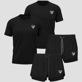 Kit 4 Peças Dryfit: 2 Camisas e 2 Shorts - Preto