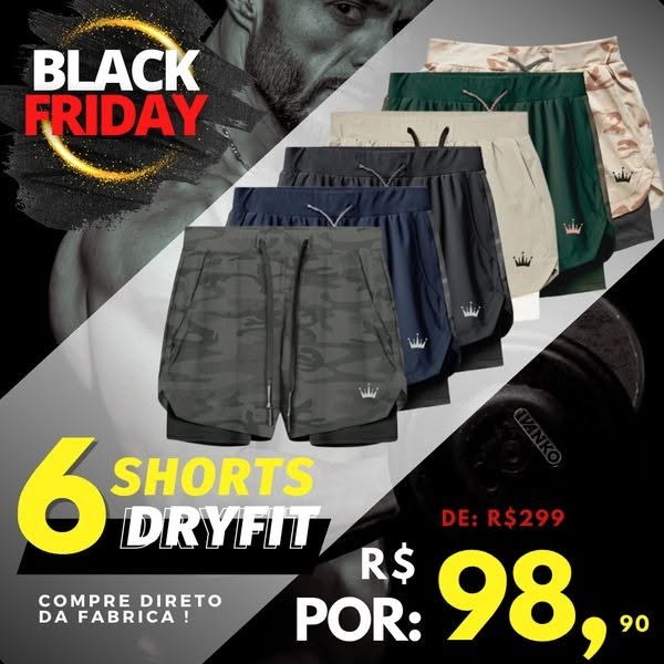 Leve 5 Pague 3 - Shorts Masculino com Compressão e Bolso Interno