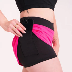 Pague 2 Leve 3 Shorts Femininos Dry-Fit de Compressão 2 Em 1 com bolso lateral